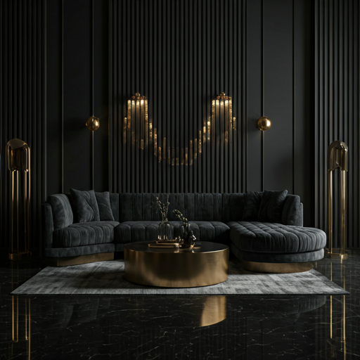 Luxurious interior with black and gold accents